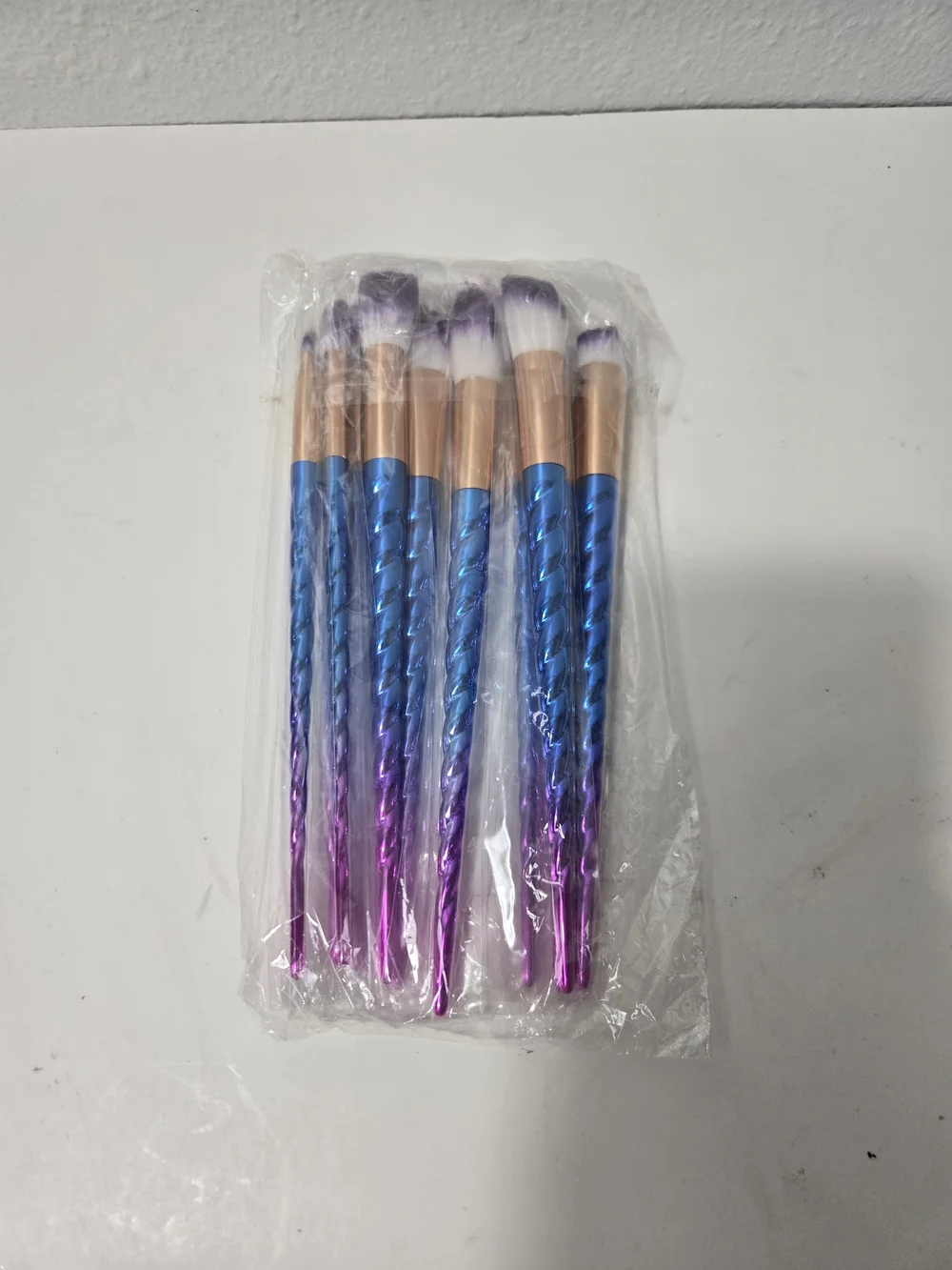 Unbranded Blue-Purple Ombre Unicorn Handle Makeup Brush Set